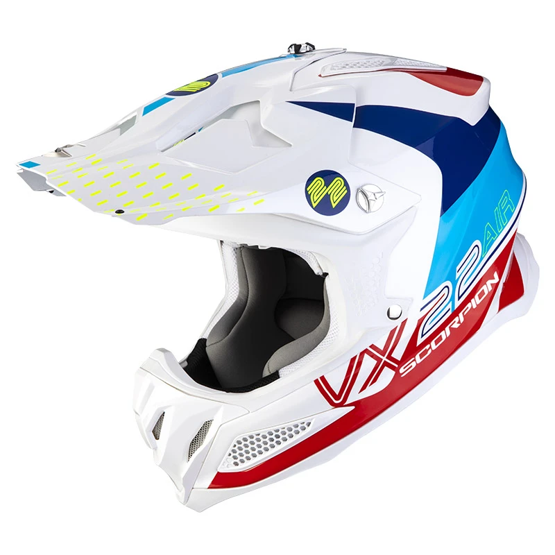 Fibra Casco Scorpion Vx-22 Air Ares Bianco Blu Rosso 3 Fibra Casco Scorpion Vx-22 Air Ares Bianco Blu Rosso
